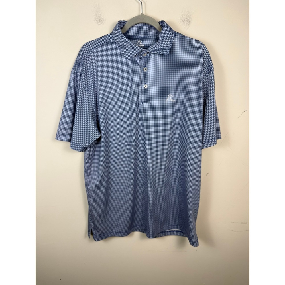 Rhoback Mens Performance Polo Shirt Blue White Houndstooth Golf Large L